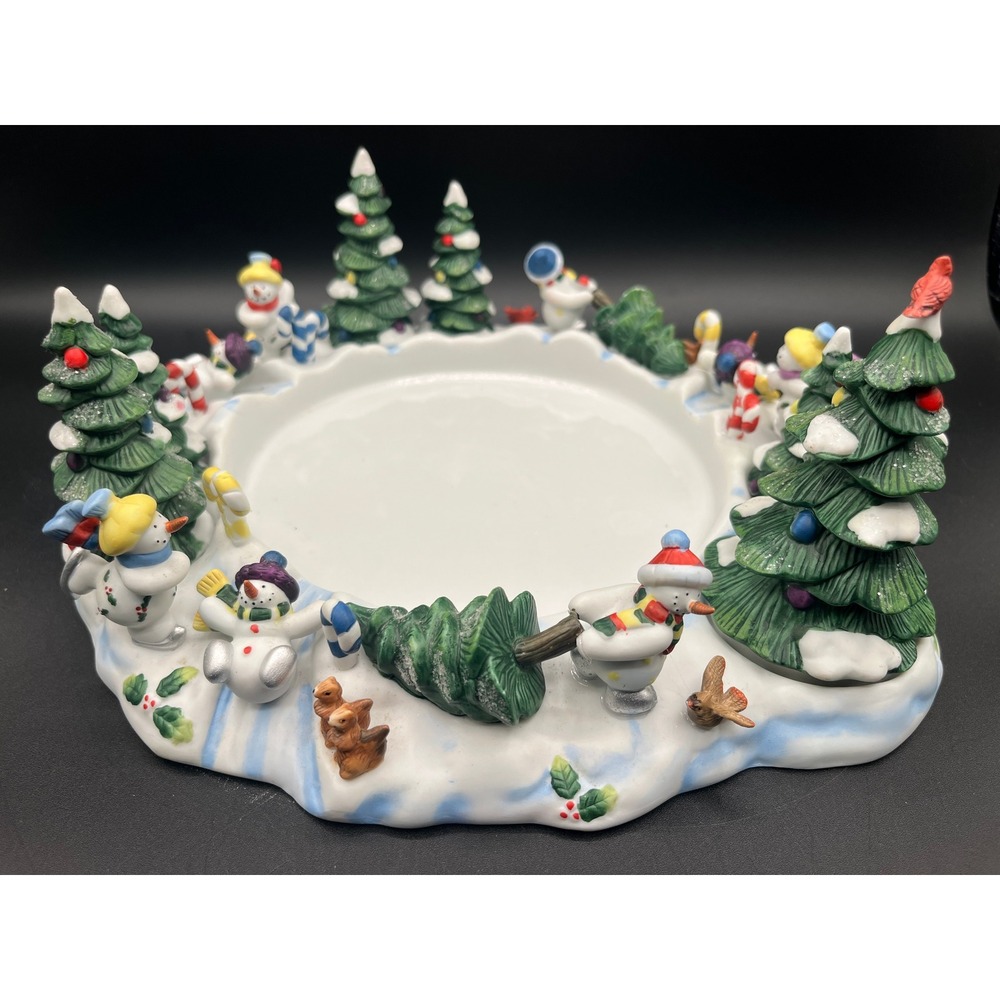 Vtg Partylite P7870 Snowbell 3 Wick Candle Holder Tree Snuffer 11" Repaired